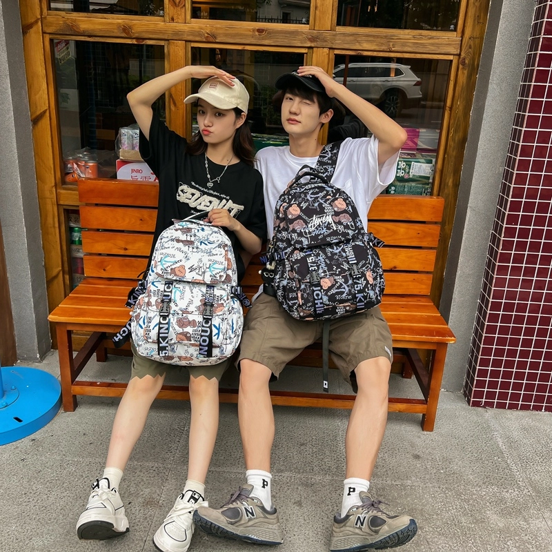 尊梵 街头潮流通勤时尚拉链时尚大学生 尼龙 双肩包 常规 男女同款情侣款 白色/黑色/灰色/桔色