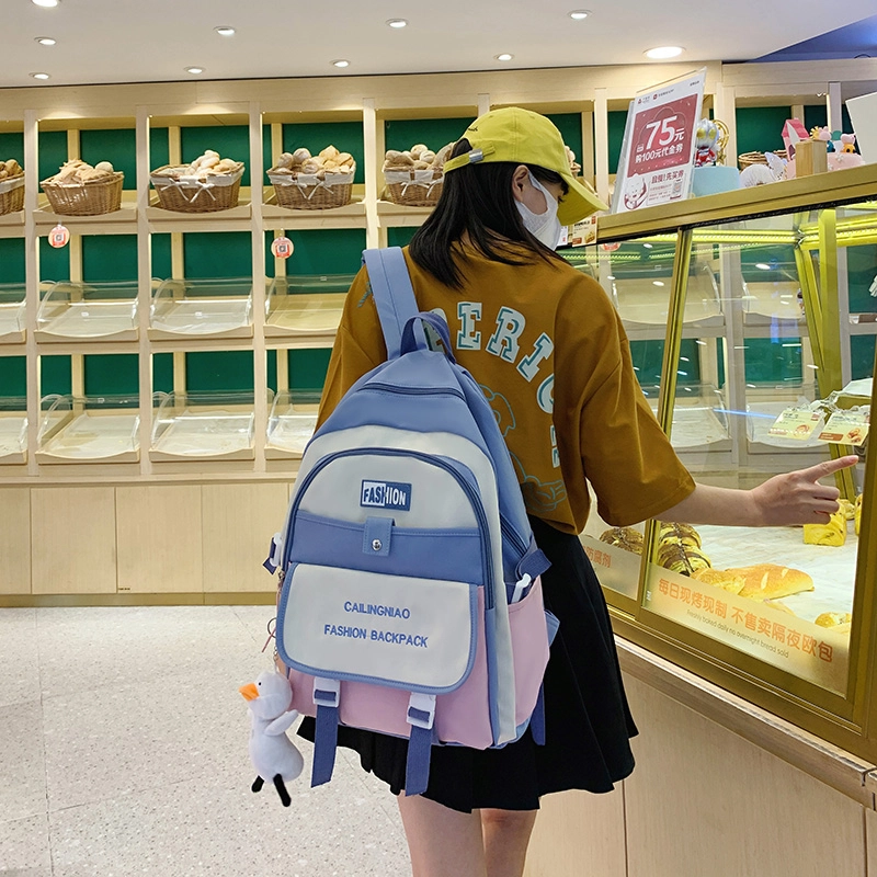 尊梵 小众撞色设计休闲简约日常上课通勤时尚百搭 尼龙布 双肩包 女款 黑色/粉色/浅紫色/紫罗兰/蓝色