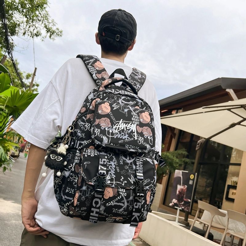 尊梵 街头潮流通勤时尚拉链时尚大学生 尼龙 双肩包 常规 男女同款情侣款 白色/黑色/灰色/桔色