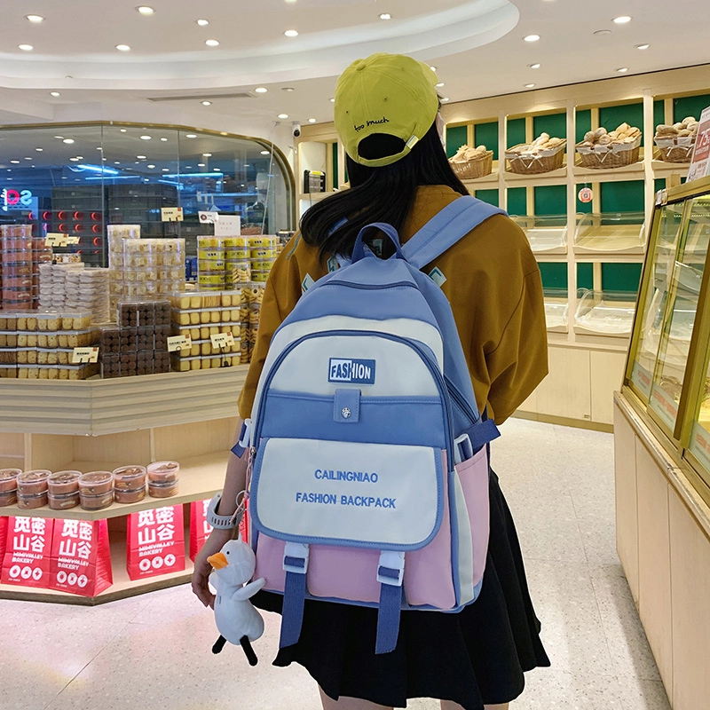 尊梵 小众撞色设计休闲简约日常上课通勤时尚百搭 尼龙布 双肩包 女款 黑色/粉色/浅紫色/紫罗兰/蓝色