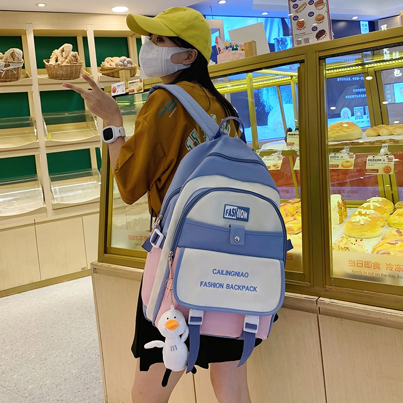 尊梵 小众撞色设计休闲简约日常上课通勤时尚百搭 尼龙布 双肩包 女款 黑色/粉色/浅紫色/紫罗兰/蓝色