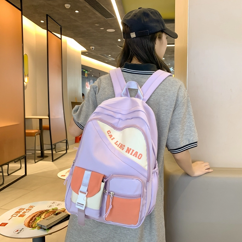 尊梵 韩系休闲简约日常上课通勤时尚百搭 尼龙 双肩包 女款 黑色/粉色/紫色/孔雀蓝/宝蓝