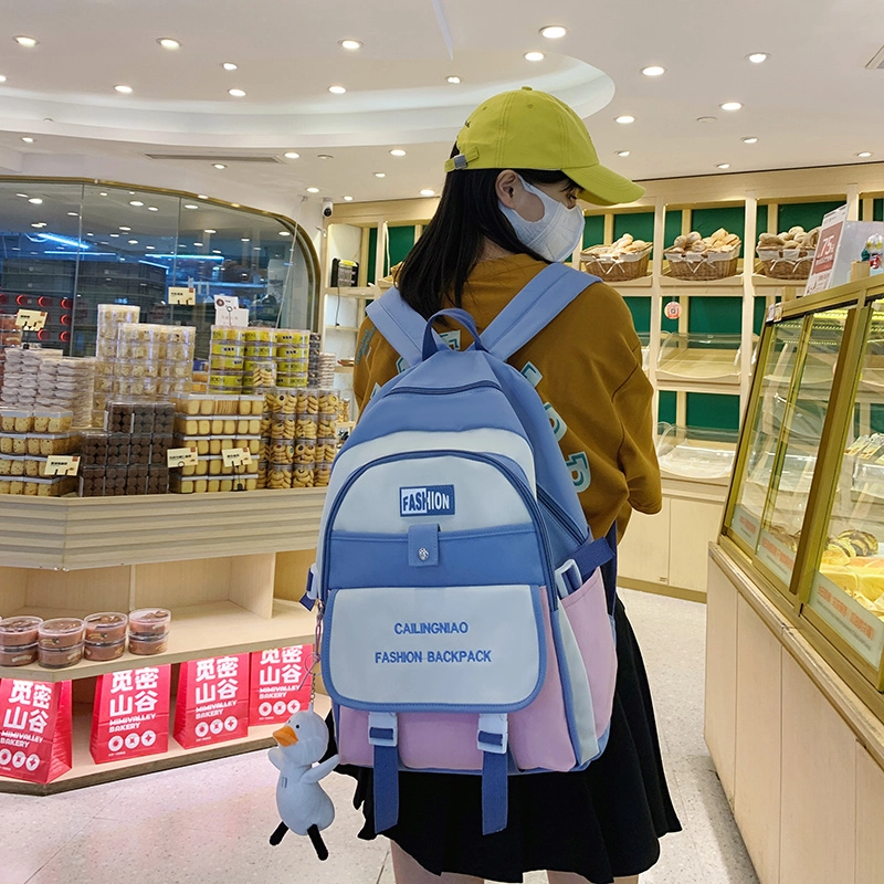 尊梵 小众撞色设计休闲简约日常上课通勤时尚百搭 尼龙布 双肩包 女款 黑色/粉色/浅紫色/紫罗兰/蓝色
