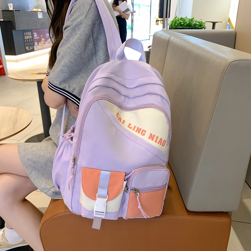 尊梵 韩系休闲简约日常上课通勤时尚百搭 尼龙 双肩包 女款 黑色/粉色/紫色/孔雀蓝/宝蓝