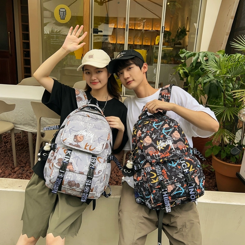 尊梵 街头潮流通勤时尚拉链时尚大学生 尼龙 双肩包 常规 男女同款情侣款 白色/黑色/灰色/桔色