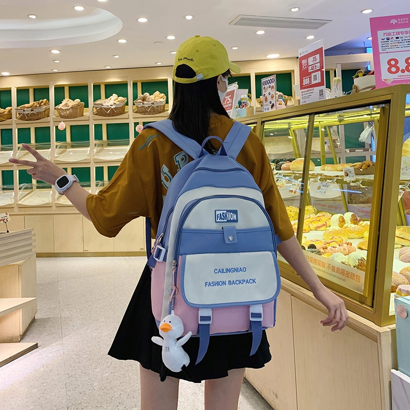 尊梵 小众撞色设计休闲简约日常上课通勤时尚百搭 尼龙布 双肩包 女款 黑色/粉色/浅紫色/紫罗兰/蓝色