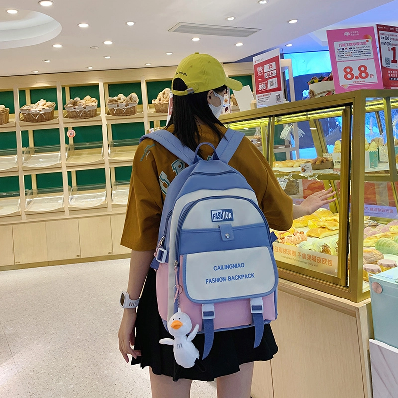 尊梵 小众撞色设计休闲简约日常上课通勤时尚百搭 尼龙布 双肩包 女款 黑色/粉色/浅紫色/紫罗兰/蓝色