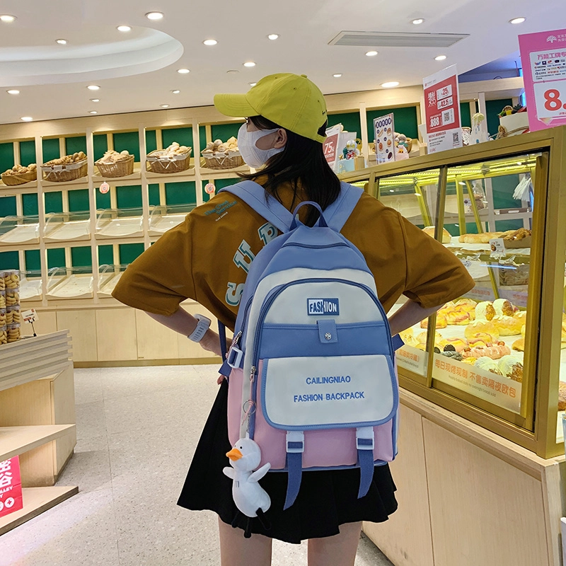 尊梵 小众撞色设计休闲简约日常上课通勤时尚百搭 尼龙布 双肩包 女款 黑色/粉色/浅紫色/紫罗兰/蓝色