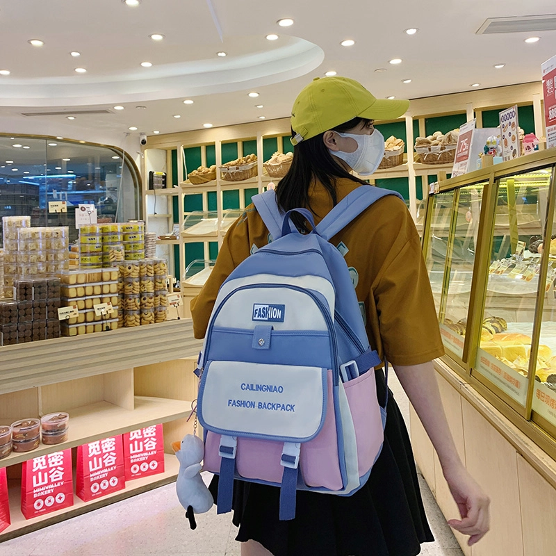 尊梵 小众撞色设计休闲简约日常上课通勤时尚百搭 尼龙布 双肩包 女款 黑色/粉色/浅紫色/紫罗兰/蓝色