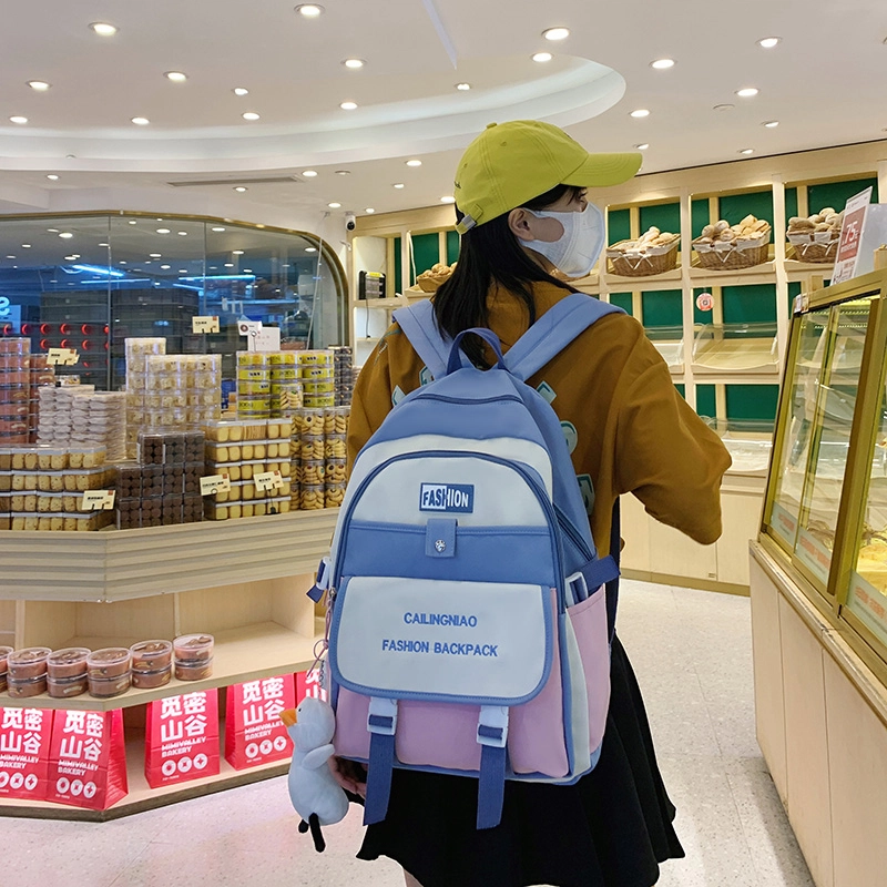 尊梵 小众撞色设计休闲简约日常上课通勤时尚百搭 尼龙布 双肩包 女款 黑色/粉色/浅紫色/紫罗兰/蓝色