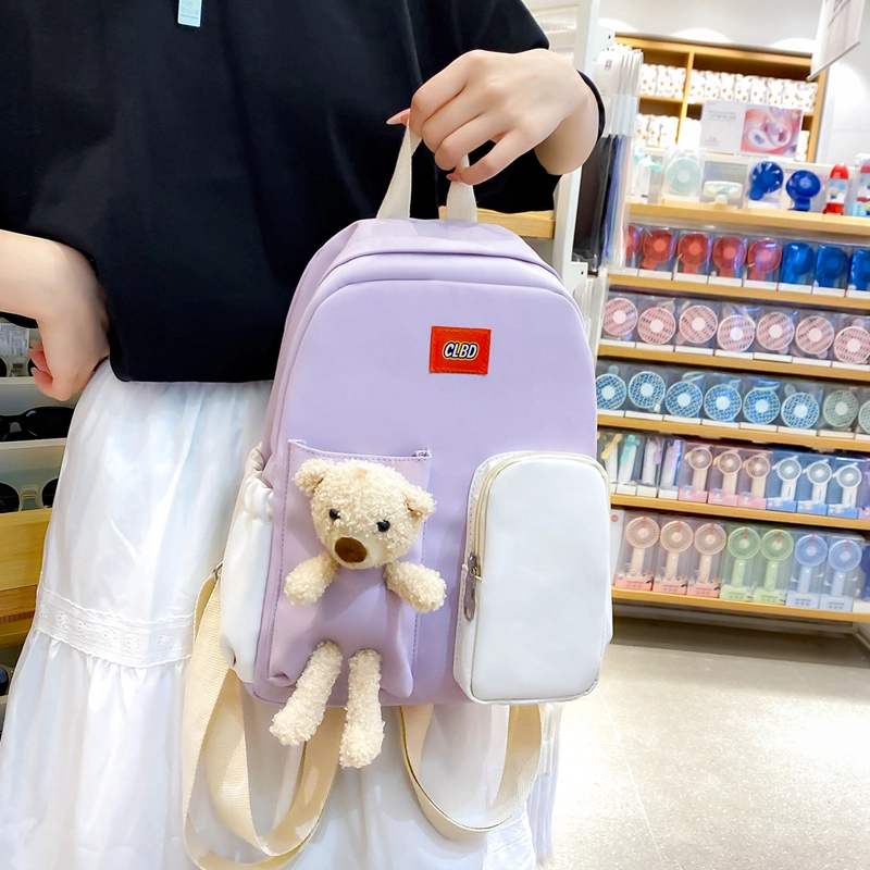 尊梵 多功能电脑百搭大学生小清新小熊多口袋 双肩包 尼龙 女款 多色
