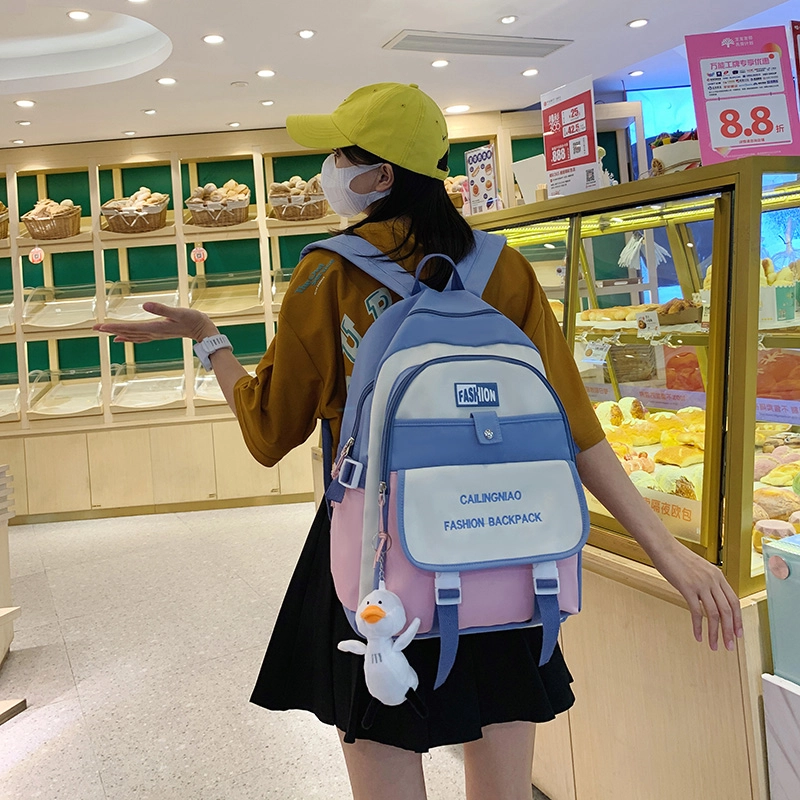 尊梵 小众撞色设计休闲简约日常上课通勤时尚百搭 尼龙布 双肩包 女款 黑色/粉色/浅紫色/紫罗兰/蓝色