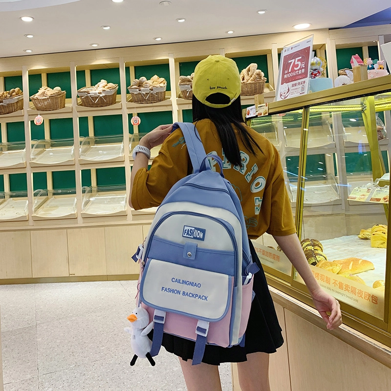 尊梵 小众撞色设计休闲简约日常上课通勤时尚百搭 尼龙布 双肩包 女款 黑色/粉色/浅紫色/紫罗兰/蓝色
