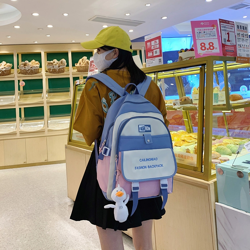 尊梵 小众撞色设计休闲简约日常上课通勤时尚百搭 尼龙布 双肩包 女款 黑色/粉色/浅紫色/紫罗兰/蓝色