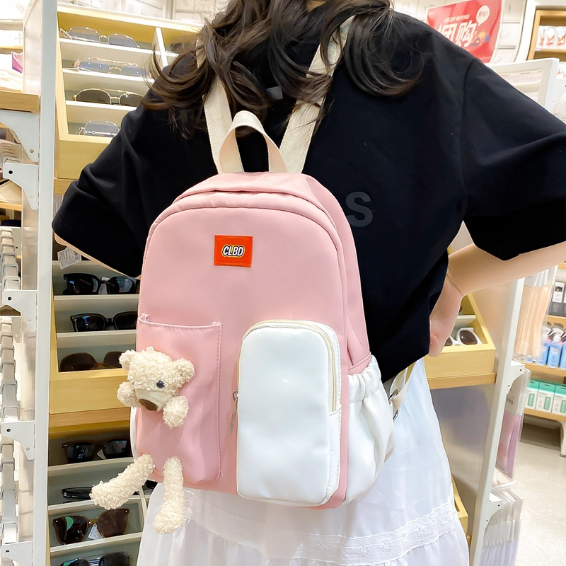 尊梵 多功能电脑百搭大学生小清新小熊多口袋 双肩包 尼龙 女款 多色