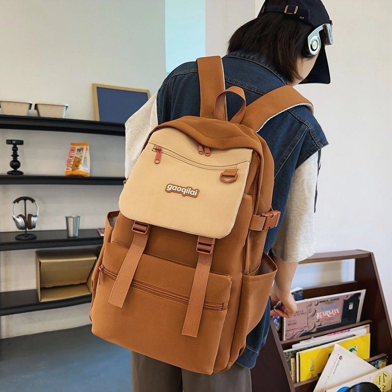 尊梵 双肩包 多功能电脑背包大容量多口袋纯色 尼龙 男女通用 黑色/粉色/浅棕色/深棕色