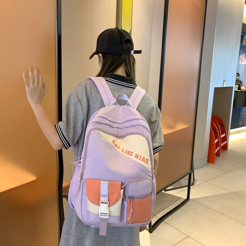 尊梵 韩系休闲简约日常上课通勤时尚百搭 尼龙 双肩包 女款 黑色/粉色/紫色/孔雀蓝/宝蓝