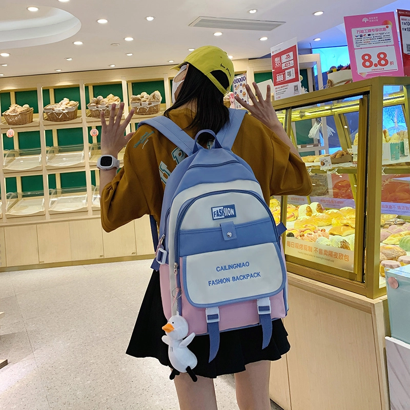 尊梵 小众撞色设计休闲简约日常上课通勤时尚百搭 尼龙布 双肩包 女款 黑色/粉色/浅紫色/紫罗兰/蓝色