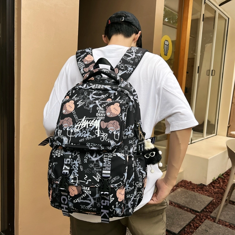 尊梵 街头潮流通勤时尚拉链时尚大学生 尼龙 双肩包 常规 男女同款情侣款 白色/黑色/灰色/桔色