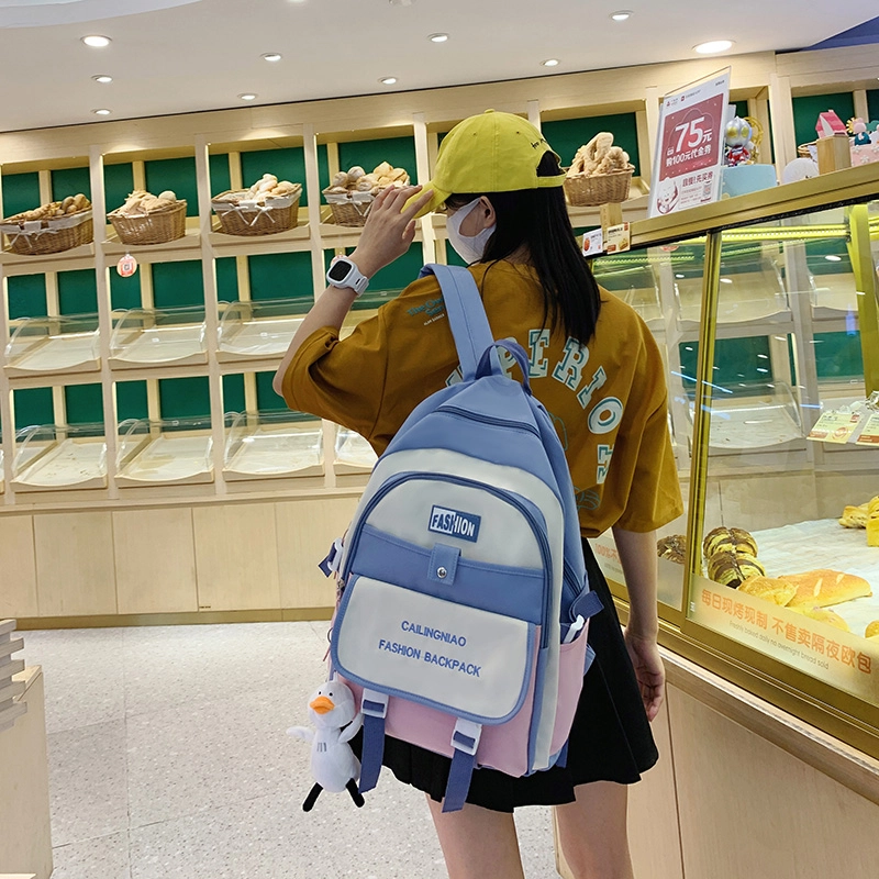 尊梵 小众撞色设计休闲简约日常上课通勤时尚百搭 尼龙布 双肩包 女款 黑色/粉色/浅紫色/紫罗兰/蓝色