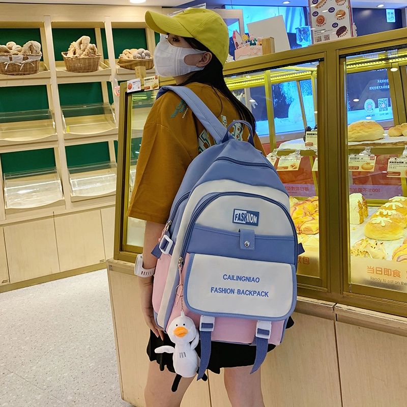 尊梵 小众撞色设计休闲简约日常上课通勤时尚百搭 尼龙布 双肩包 女款 黑色/粉色/浅紫色/紫罗兰/蓝色