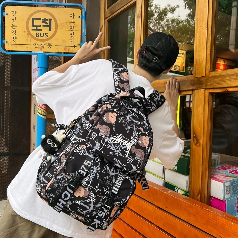 尊梵 街头潮流通勤时尚拉链时尚大学生 尼龙 双肩包 常规 男女同款情侣款 白色/黑色/灰色/桔色