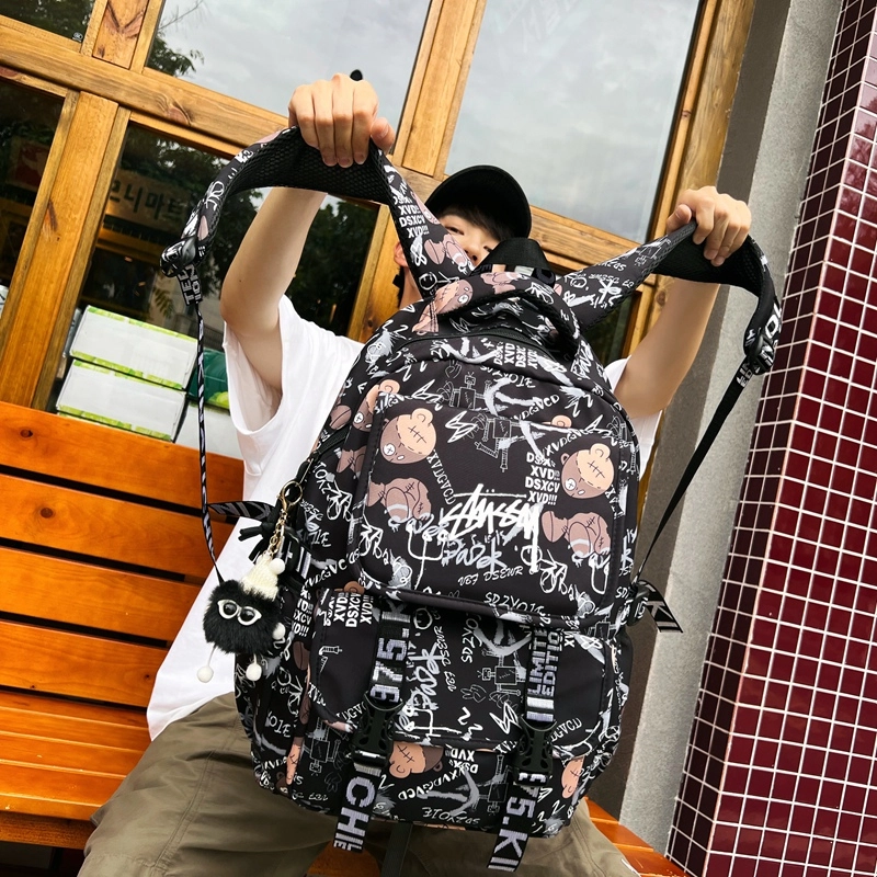 尊梵 街头潮流通勤时尚拉链时尚大学生 尼龙 双肩包 常规 男女同款情侣款 白色/黑色/灰色/桔色