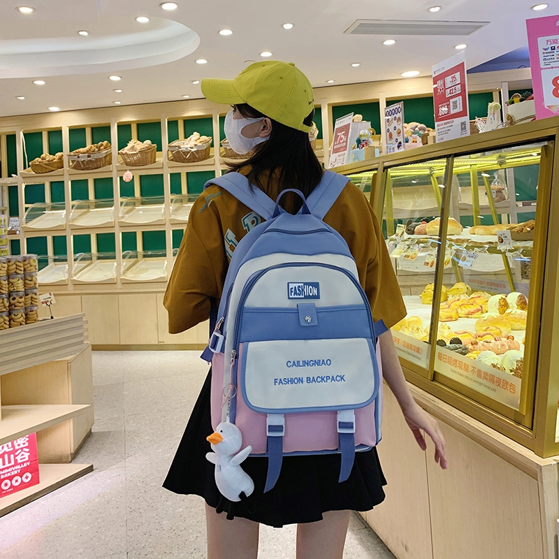 尊梵 小众撞色设计休闲简约日常上课通勤时尚百搭 尼龙布 双肩包 女款 黑色/粉色/浅紫色/紫罗兰/蓝色
