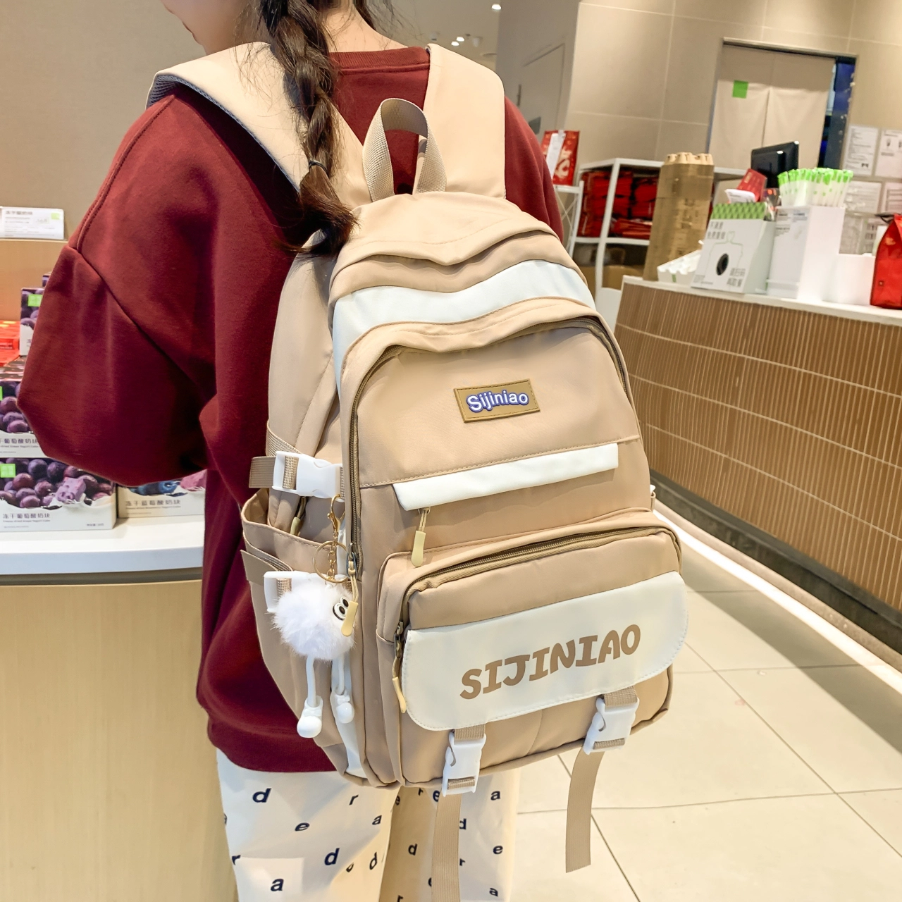 尊梵 功能电脑时尚超学生多口袋拉链 双肩包 尼龙 女款 多色