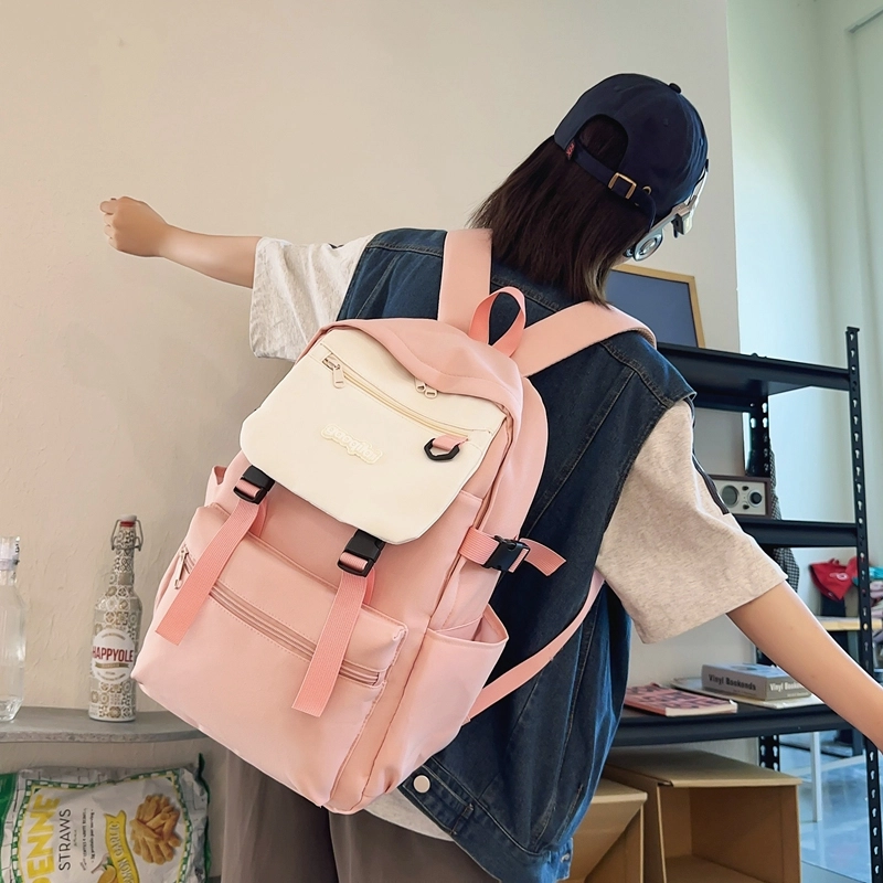 尊梵 双肩包 多功能电脑背包大容量多口袋纯色 尼龙 男女通用 黑色/粉色/浅棕色/深棕色