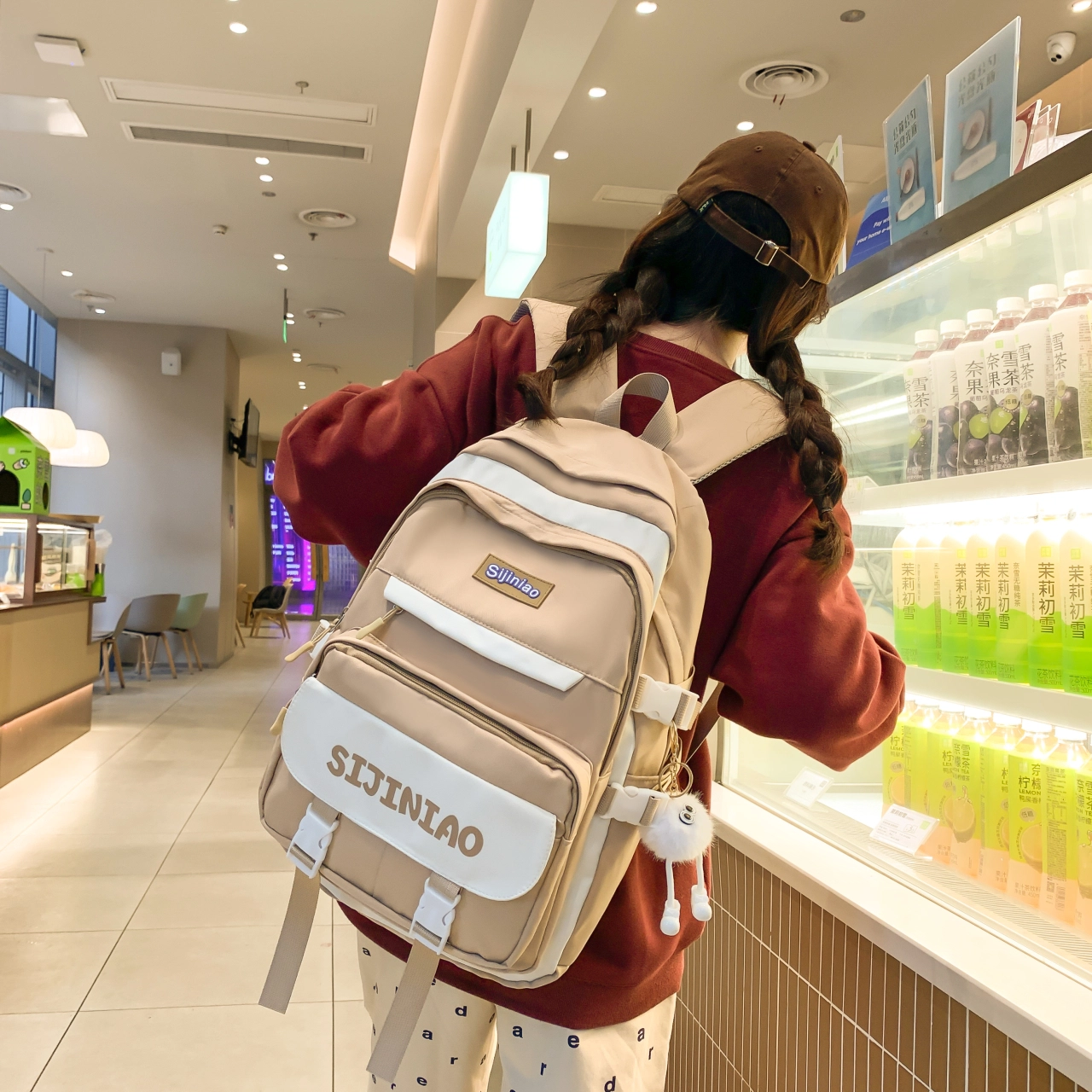 尊梵 功能电脑时尚超学生多口袋拉链 双肩包 尼龙 女款 多色