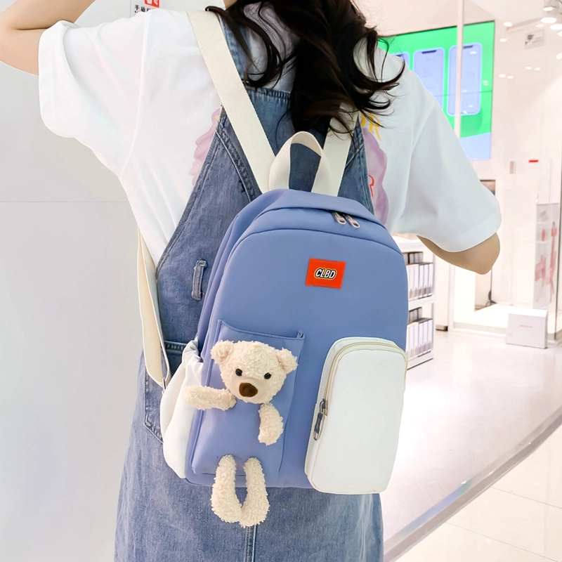 尊梵 多功能电脑百搭大学生小清新小熊多口袋 双肩包 尼龙 女款 多色