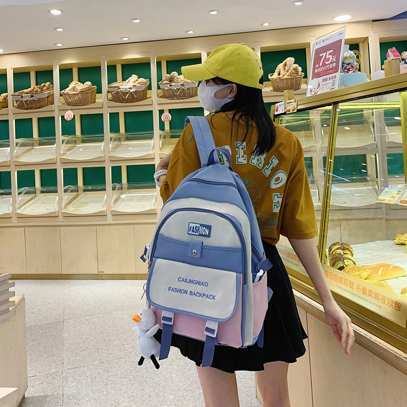 尊梵 小众撞色设计休闲简约日常上课通勤时尚百搭 尼龙布 双肩包 女款 黑色/粉色/浅紫色/紫罗兰/蓝色