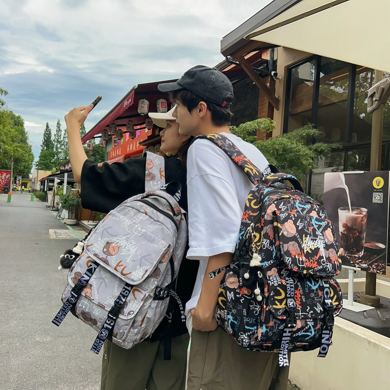 尊梵 街头潮流通勤时尚拉链时尚大学生 尼龙 双肩包 常规 男女同款情侣款 白色/黑色/灰色/桔色