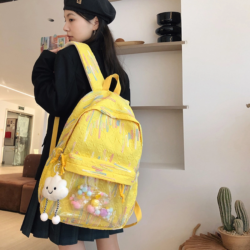 尊梵 小清新休闲简约日常上课通勤时尚百搭 尼龙 双肩包 女款 白色/黑色/粉色/黄色
