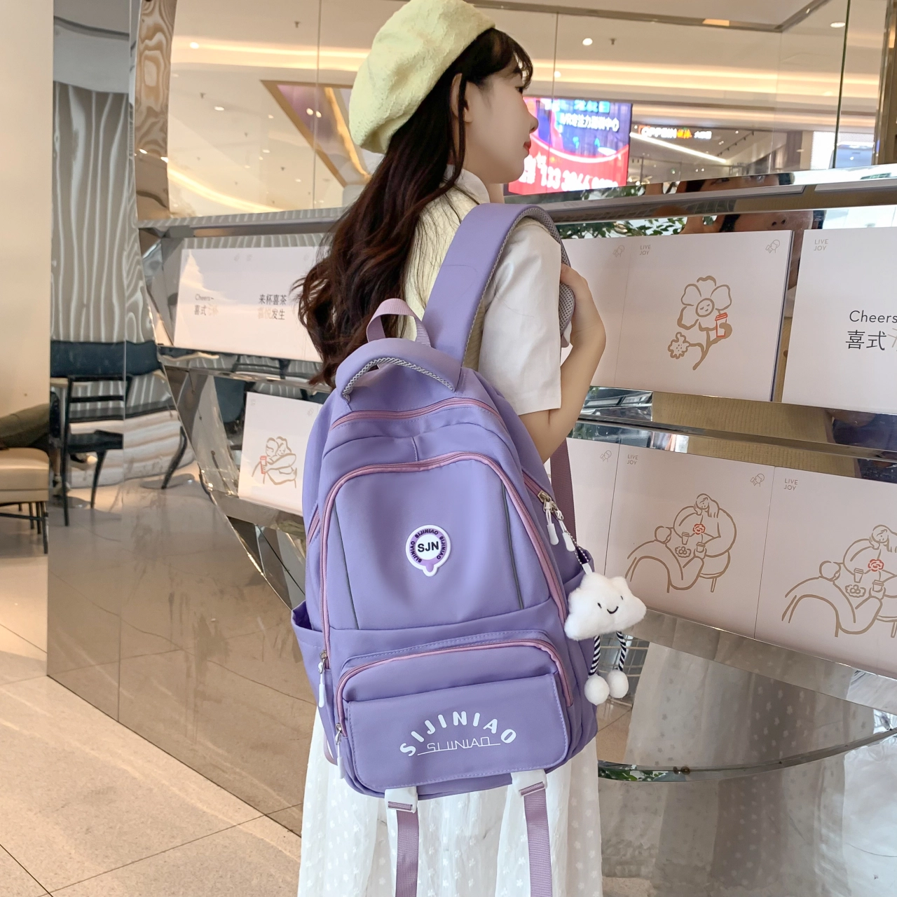 尊梵 多功能电脑背包大容量书包多口袋双肩包  尼龙 女款 多色
