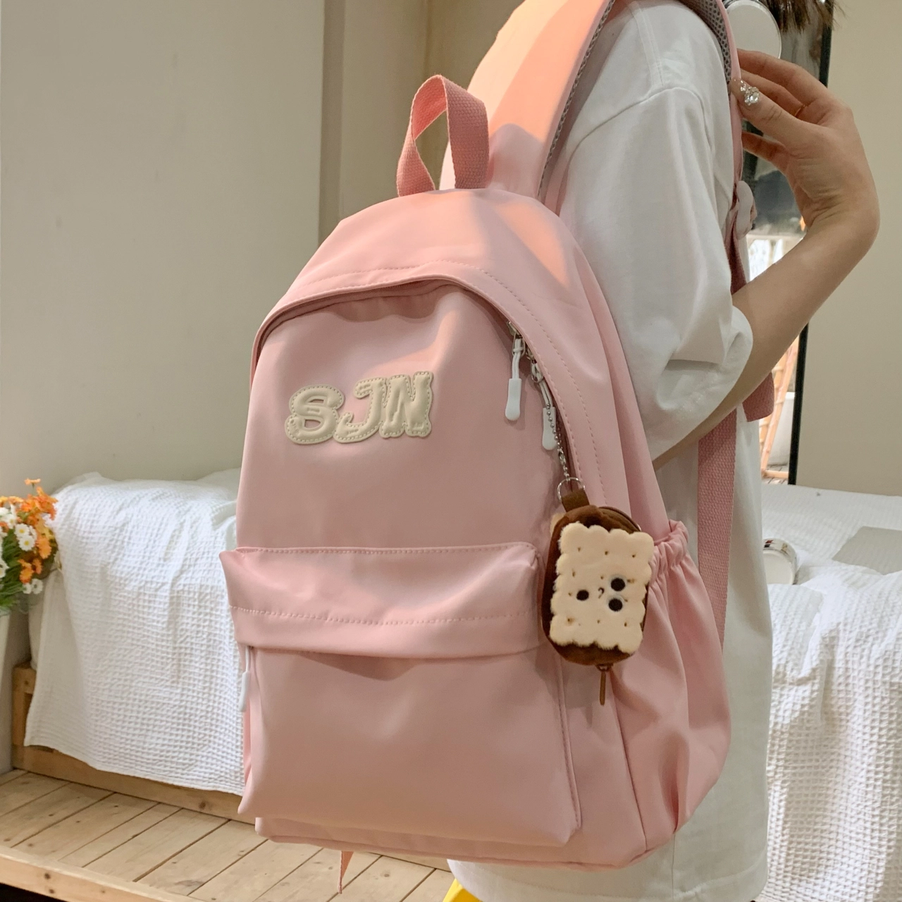 尊梵 多功能电脑时尚超学生多口袋拉链开合 双肩包 尼龙 女款 多色