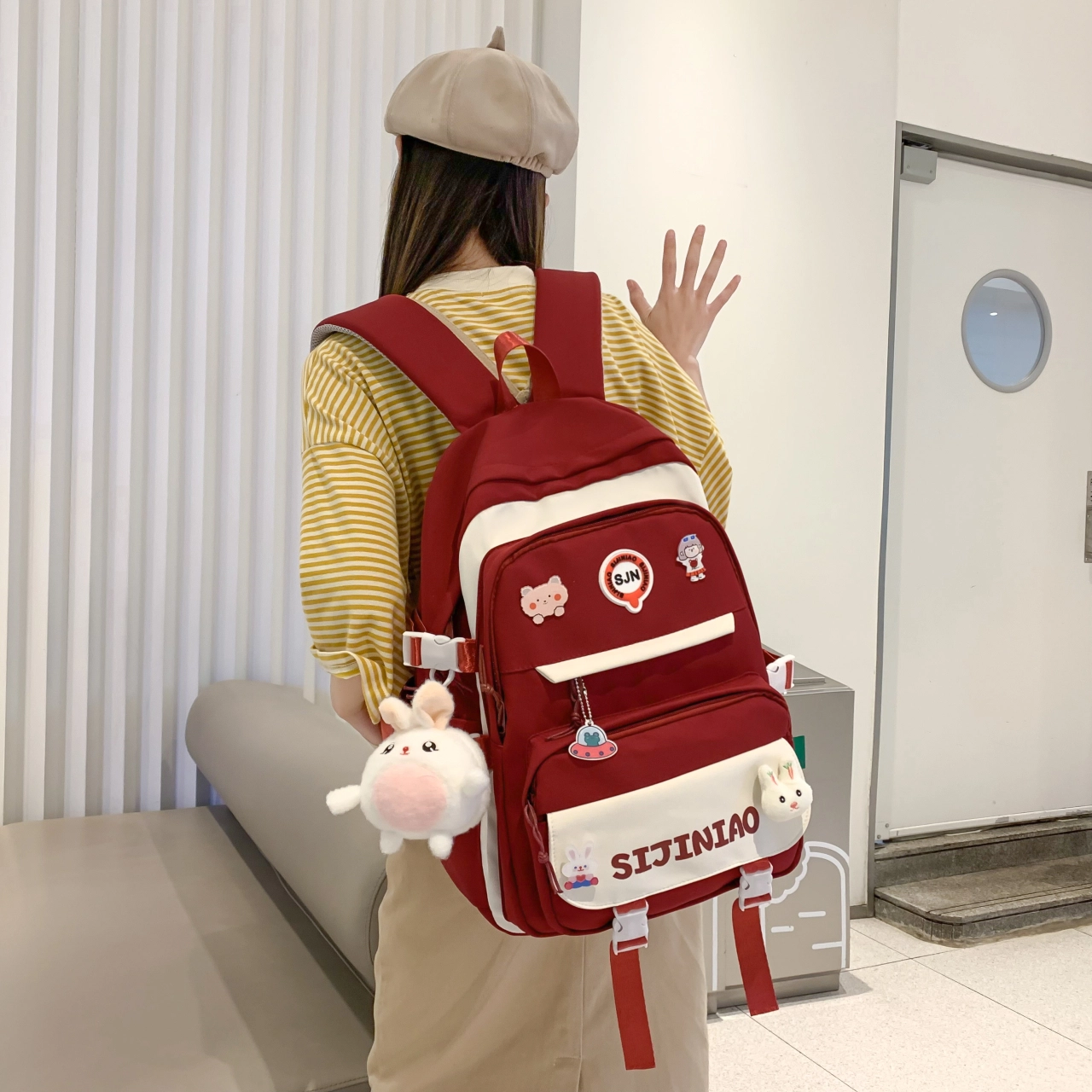 尊梵 多功能大容量书包多口袋双肩包 尼龙 女款 多色