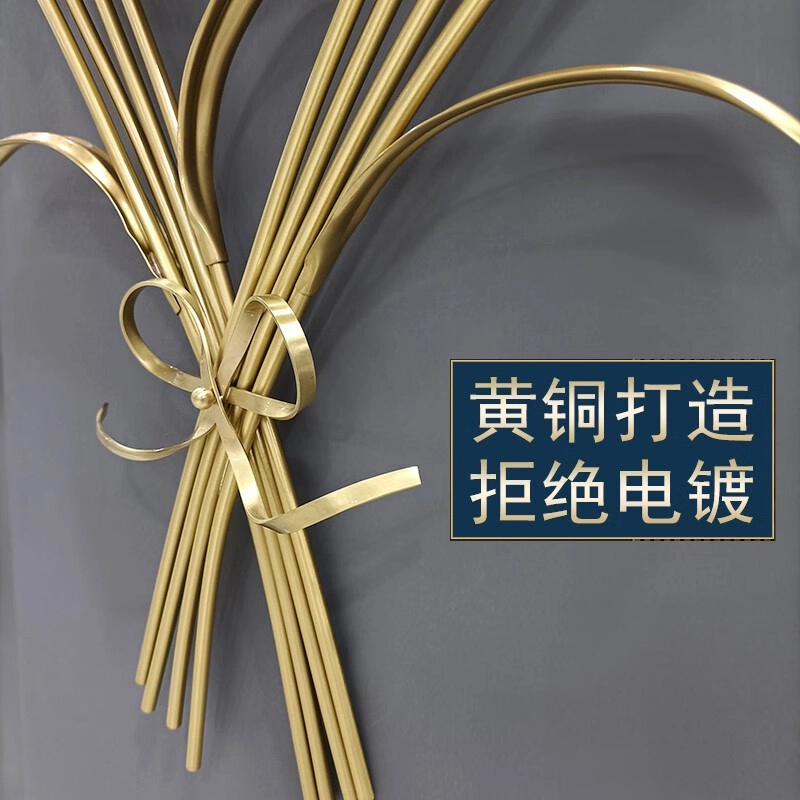 凯琴 凯琴新中式麦穗挂钟客厅餐厅墙面时钟静音钟黄铜高端钟表 石英机芯 挂钟 男女同款