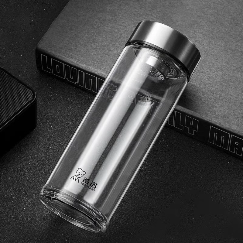 希诺 单层玻璃杯加厚带盖茶水杯水晶杯耐热便携防漏玻璃杯