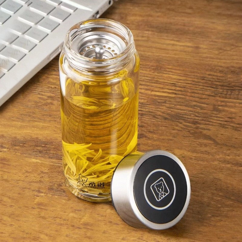 希诺 单层玻璃杯加厚带盖茶水杯水晶杯耐热便携防漏玻璃杯