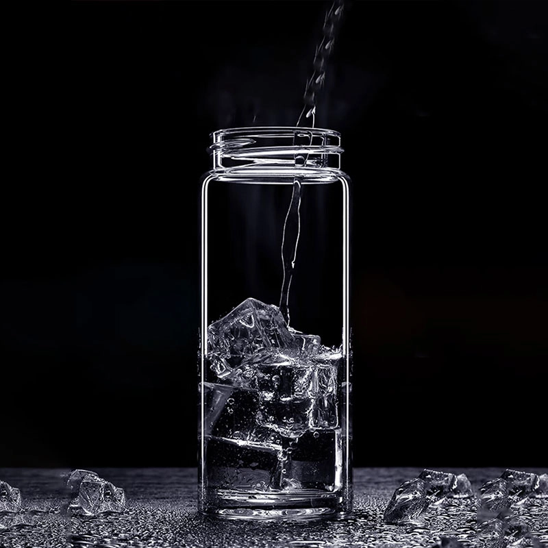 希诺 单层玻璃杯加厚带盖茶水杯水晶杯耐热便携防漏玻璃杯