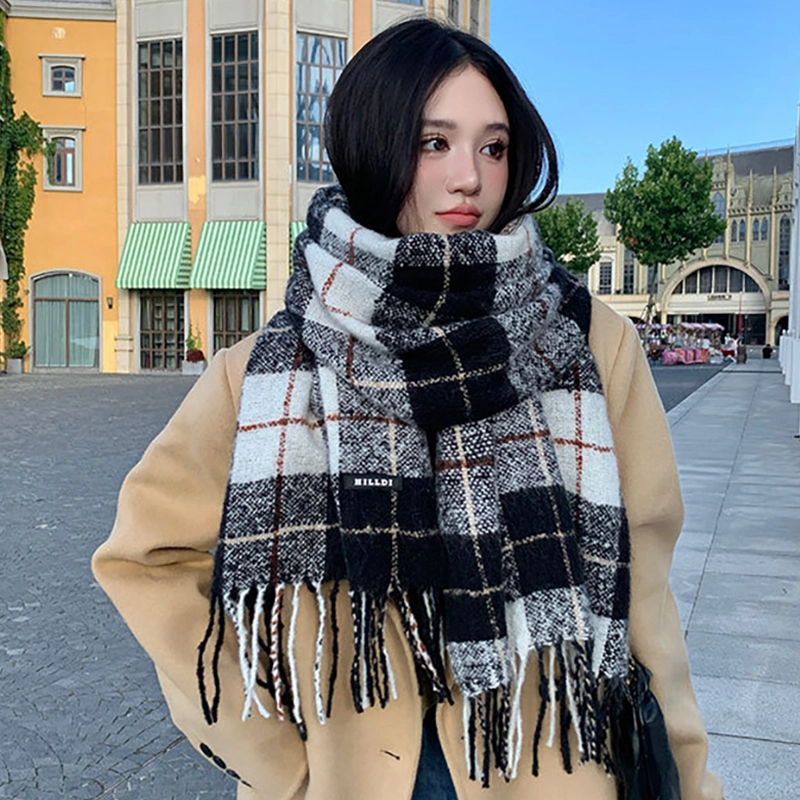 木林森 撞色条纹格子仿羊绒高级感围巾经典复古保暖加厚彩色流苏围脖  围巾 男女同款情侣款