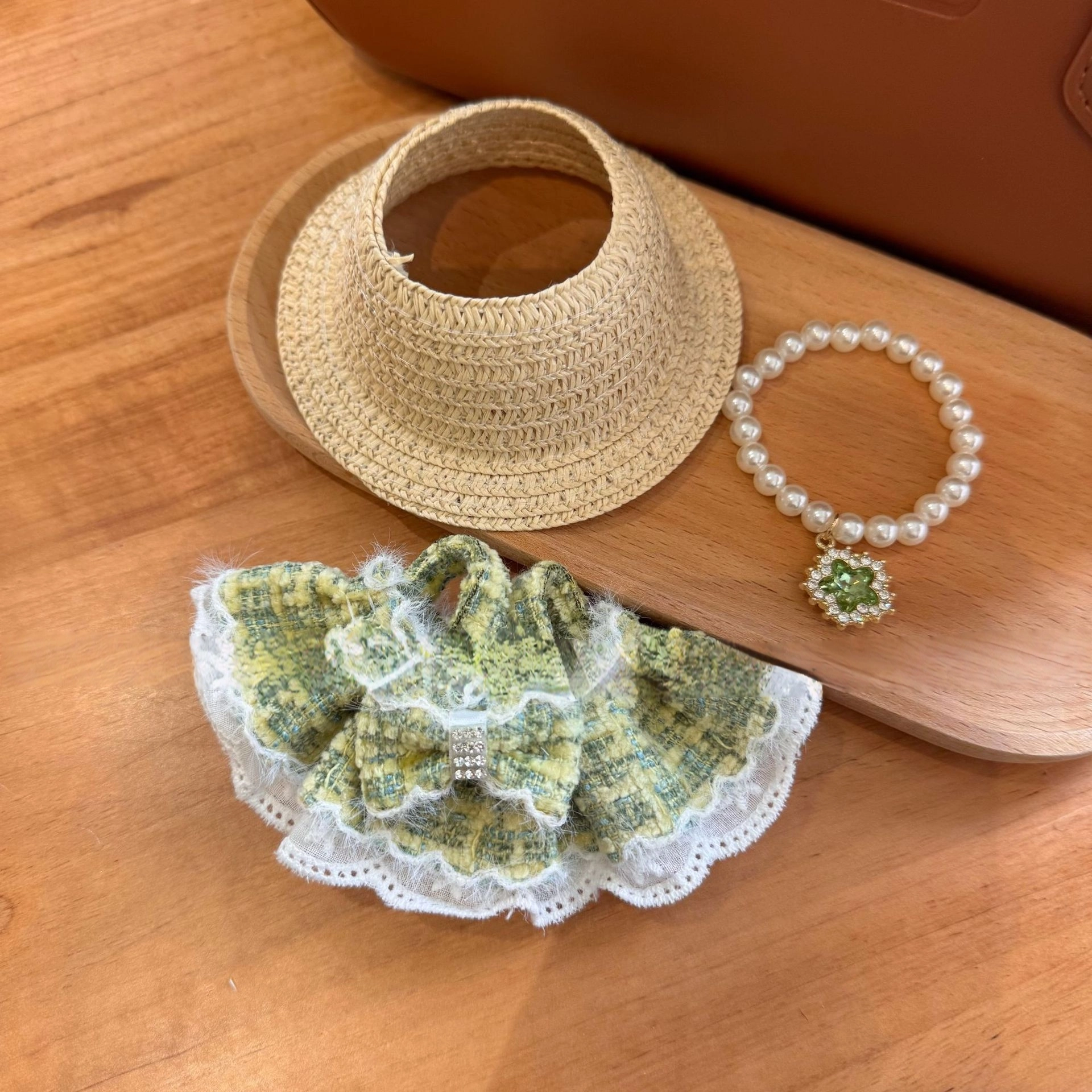 图米鱼 【适配于拉布布】空顶开口草帽双层白边镂空小香风公主裙项链 娃衣着替 玩偶周边