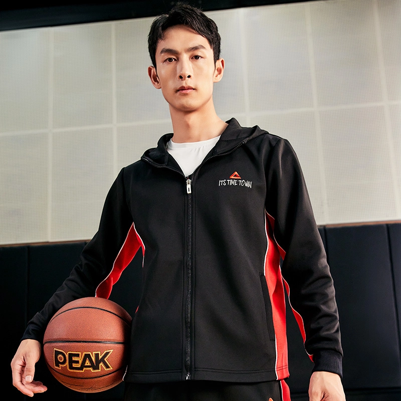 匹克 篮球训练系列 针织开衫套装两件套休闲秋冬运动服外套长裤 男款 黑色