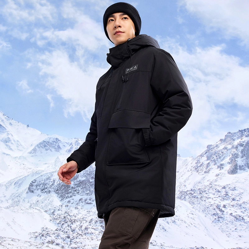 匹克 驭雪系列 三防科技中长款羽绒服冬季户外防水防油防污连帽羽绒服  男女同款 黑色