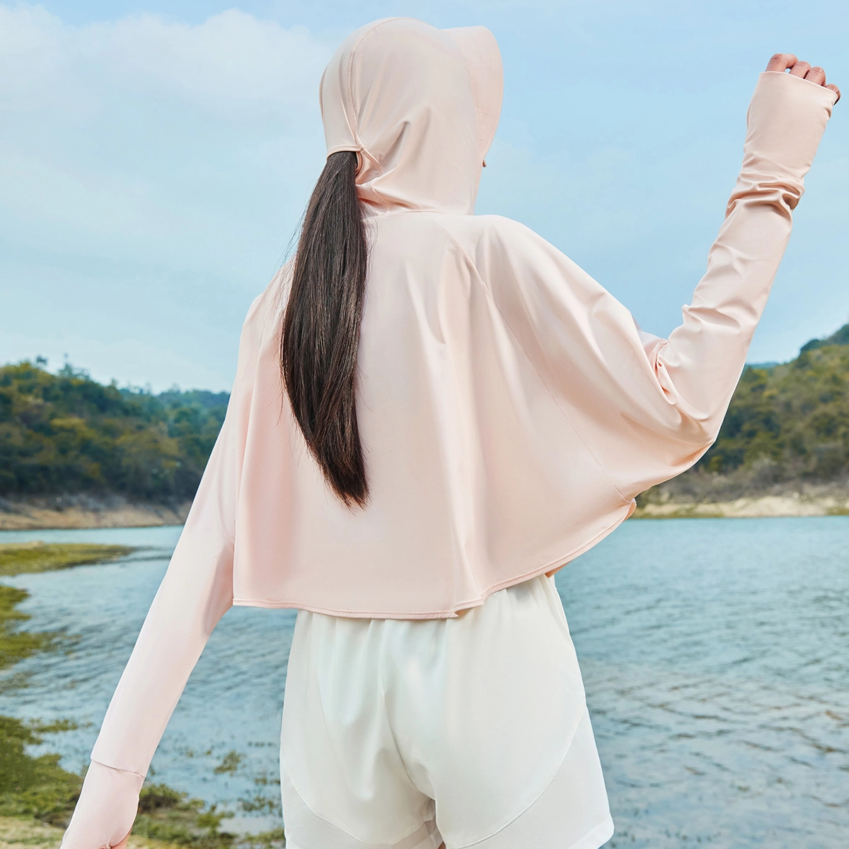 匹克 紫薯防晒 针织皮肤风衣夏季官方新款运动外套纯色休闲连帽防晒衣 女款 浅粉红