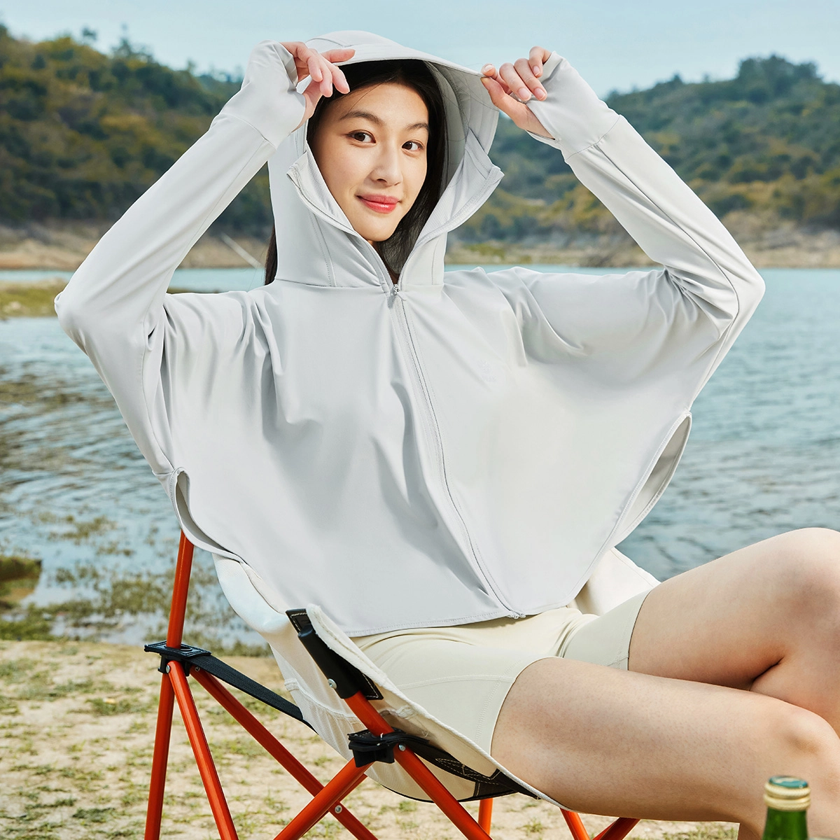 匹克 紫薯防晒 针织皮肤风衣夏季官方新款运动外套纯色休闲连帽防晒衣 女款 云灰