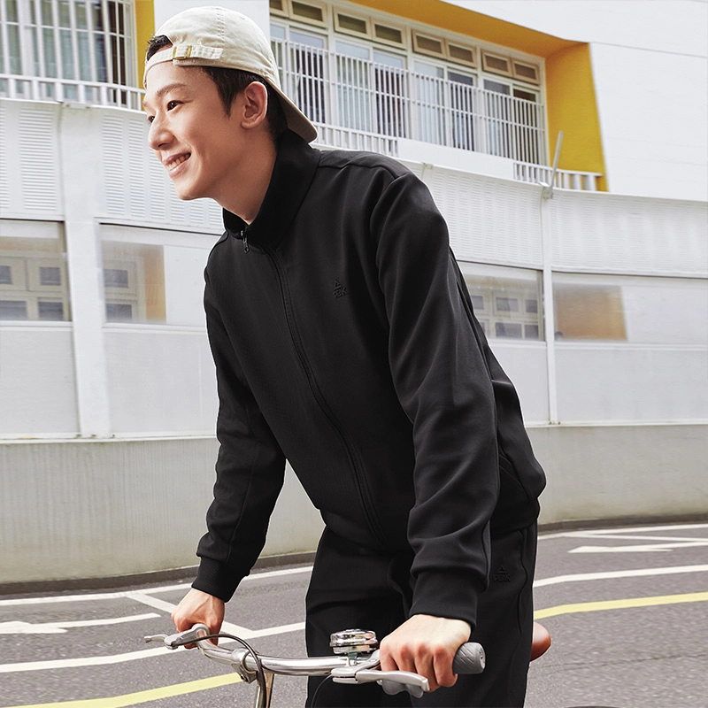 匹克 菁典系列 外套长裤秋季新款跑步训练男士户外日常通勤休闲运动套装 男款 黑色