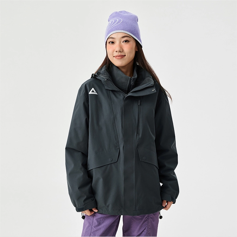 匹克  驭峰甲三合一摇粒绒 山系徒步户外潮流防风防水登山服保暖耐磨休闲百搭骑行机能 冲锋衣 男 焦灰